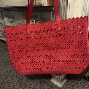 Stella & Dot Red Laser-Cut Tote Bag